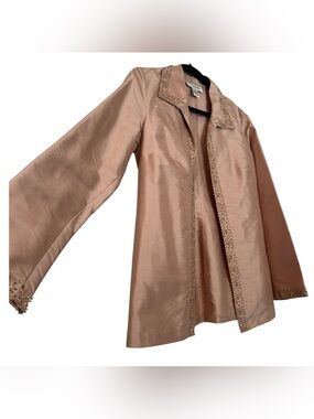 Bloomingdale’s Vintage Rose Gold Beaded 100% Silk Evening Blazer / Jacket Size 6